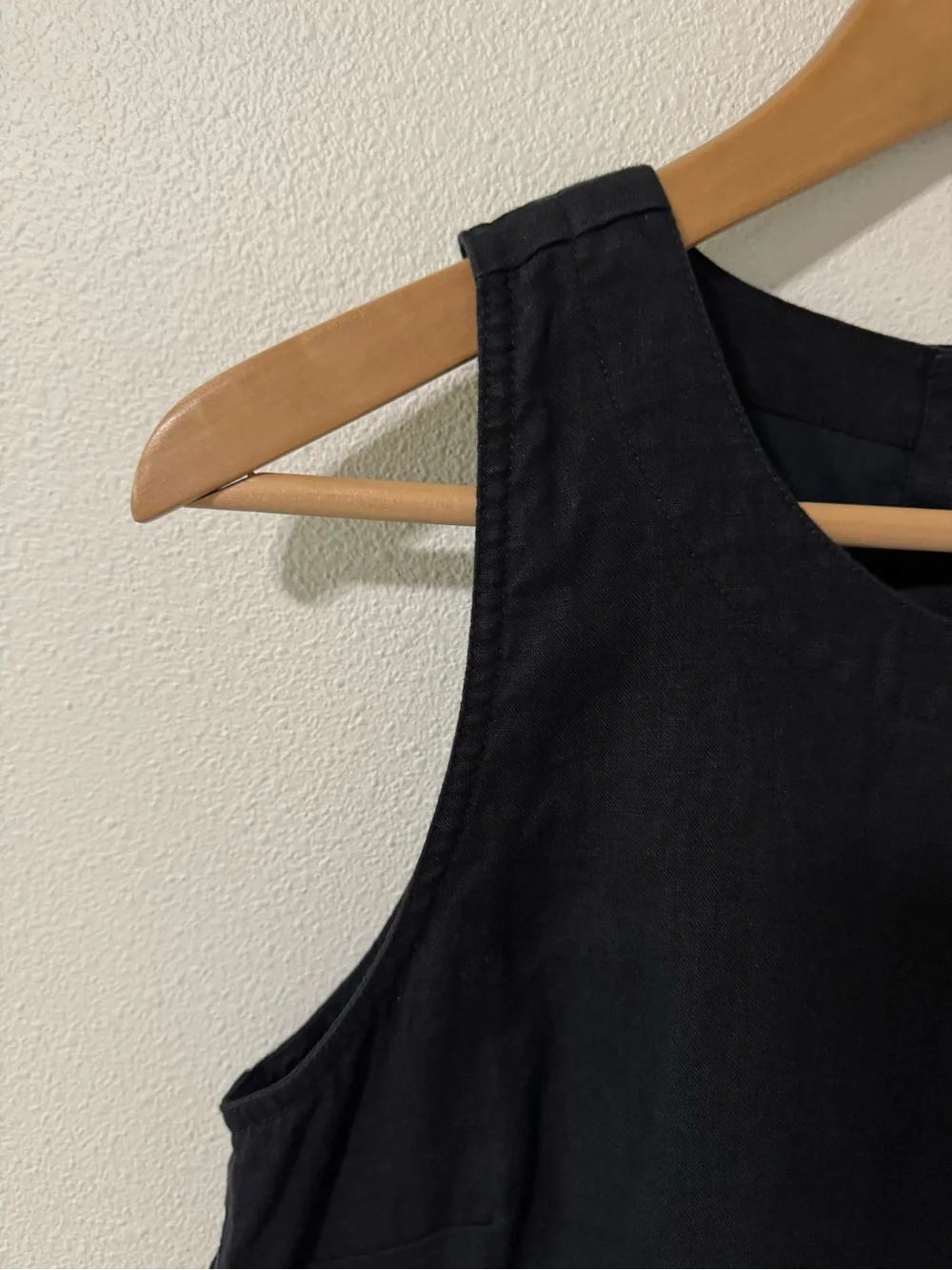 J Crew Beauchamps Linen Button-Back Sleeveless Shift Dress Black Pockets-Small